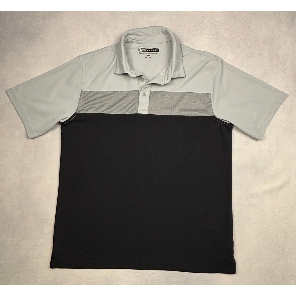 Pebble Beach Dry-Luxe Performance Golf Polo Shirt Mens Large Grey Black
